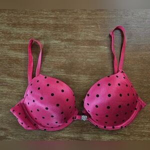 Victorias Secret Pink and Black Polka Dot Bra Sexy Little Things 34C Push Up Bra
